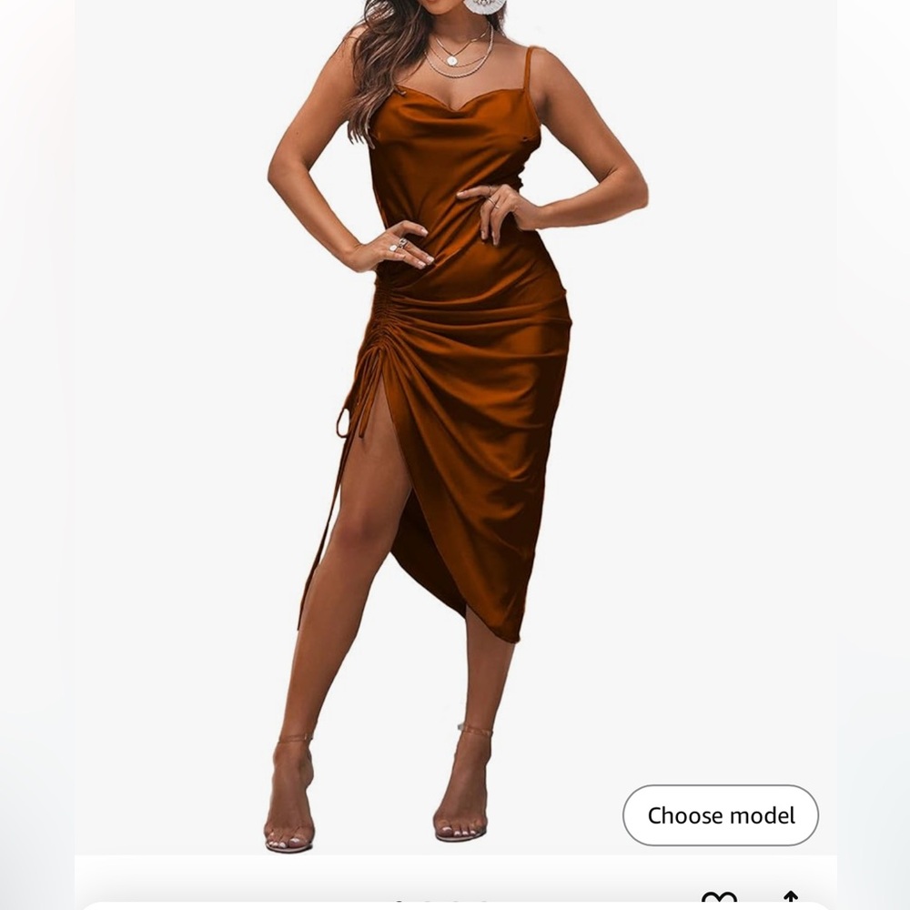 Satin Cowl Neck Ruch Dress NWOT